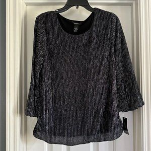 Alfani Silver and Black 3/4 Bell Sleeve Top Size L NWT